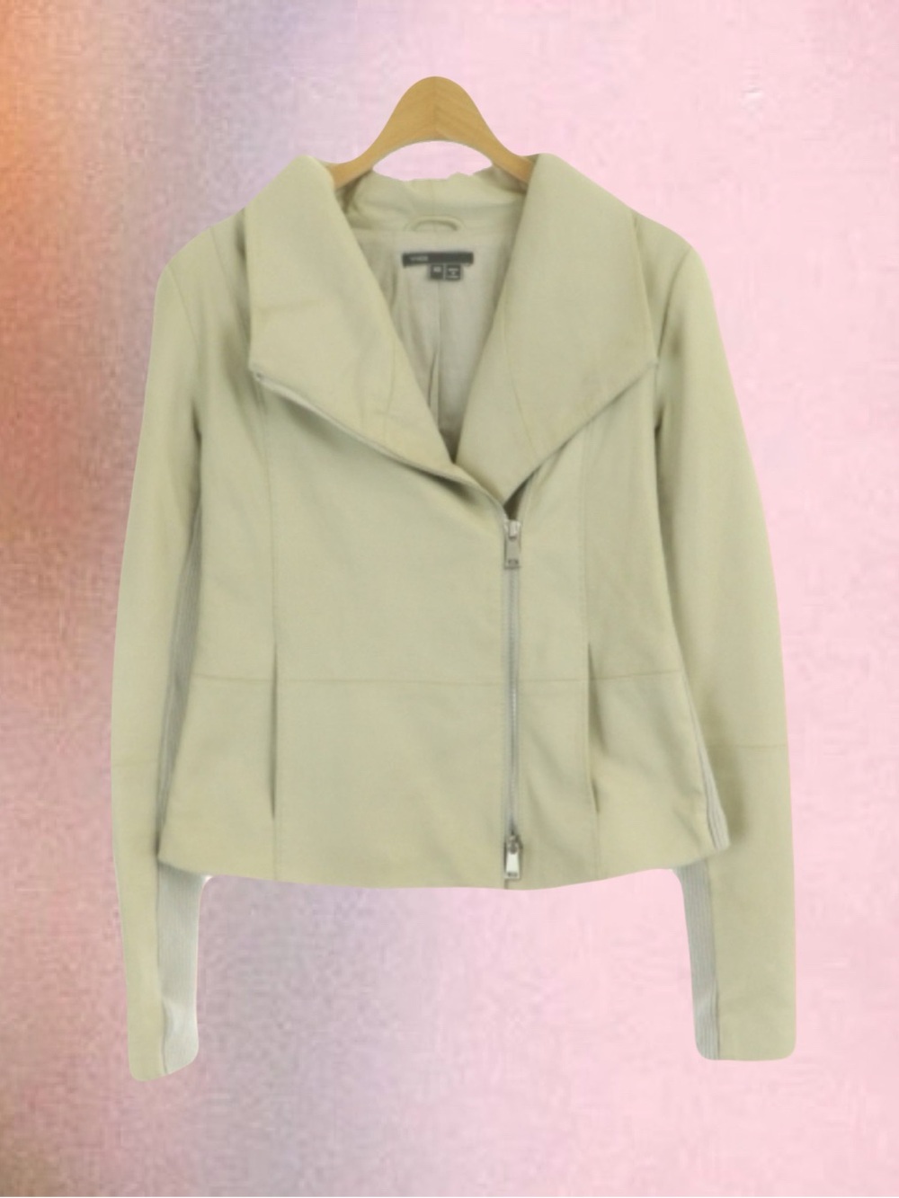 Vince Goat Leather Ribbed Rider Jacket – Light Greige / Beige